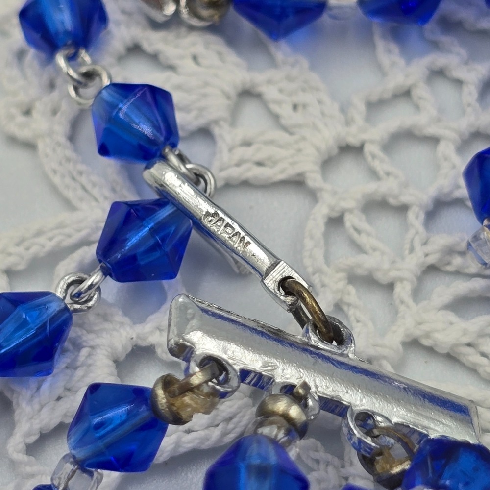 Vintage Japan Four Stand Glass Necklace Blue Statement Beaded - Picture 6 of 9